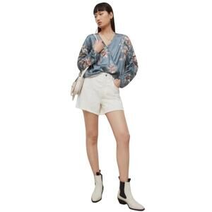 ALLSAINTS Preslie Kuroyuri wrap Top silk blend fabric, blue floral